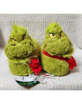 THE GRINCH Green Fuzzy Holiday Slippers - Sz 6 - 7 - NEW NWT